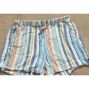 BRIGGS Striped Linen Blend Drawstring Shorts Women's Size Medium Beach Casual
